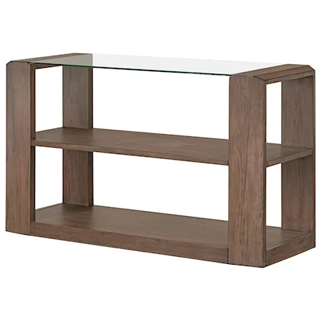 Contemporary Sofa Table with Glass Top and Open Lower Shelving